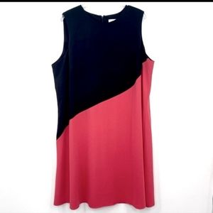 Calvin Klein Plus Size Black & Pink Asymmetrical Color Block Swing Dress Sz 18W